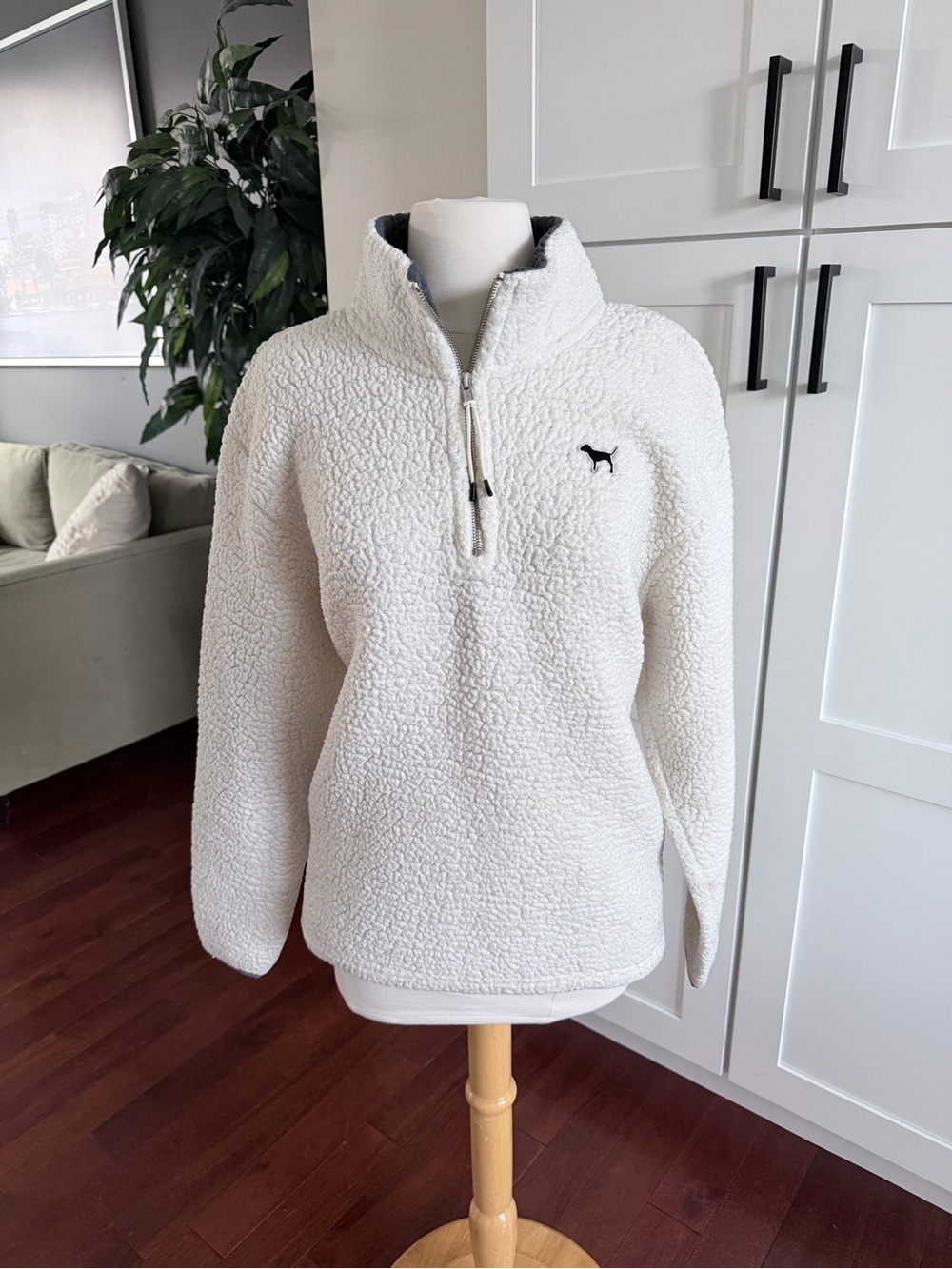 PINK Victoria's Secret Ivory Sherpa Half-Zip Pullover